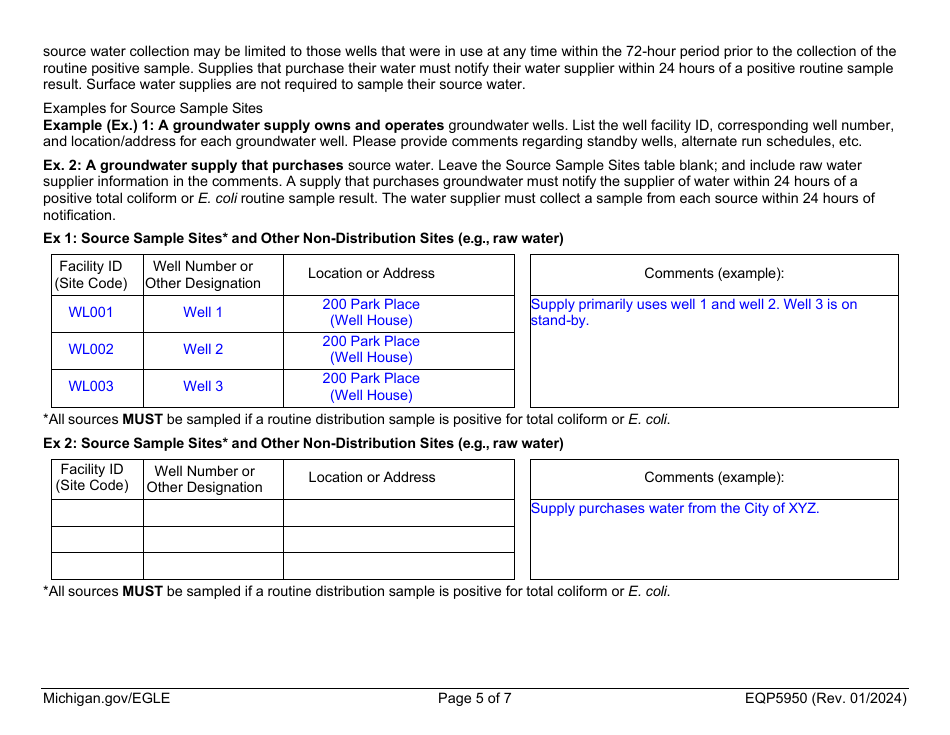 Form EQP5950 Sampling Plan - Bacteriological - Michigan, Page 5