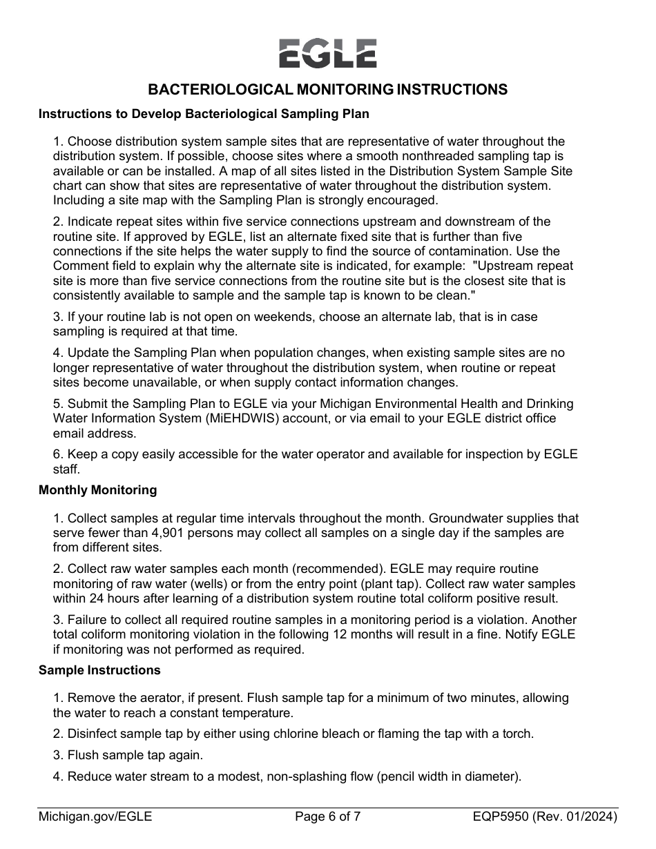 Form EQP5950 Sampling Plan - Bacteriological - Michigan, Page 6