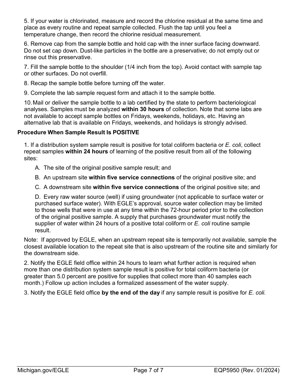 Form EQP5950 Sampling Plan - Bacteriological - Michigan, Page 7