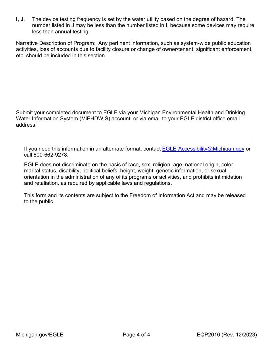 Form EQP2016 Water Supply Cross Connection Report - Michigan, Page 4