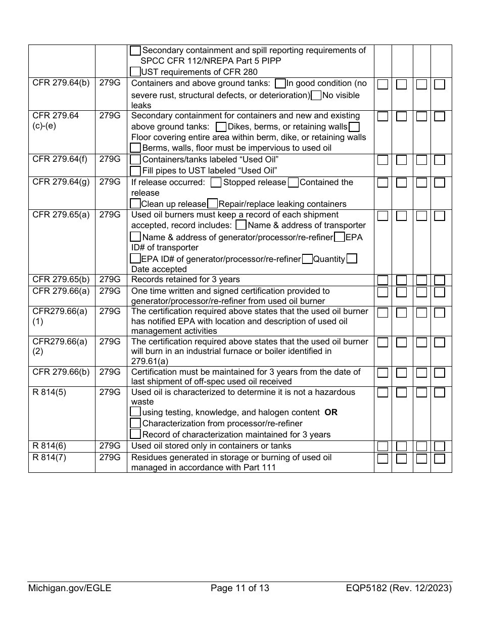 Form EQP5182 Used Oil Inspection - Michigan, Page 11
