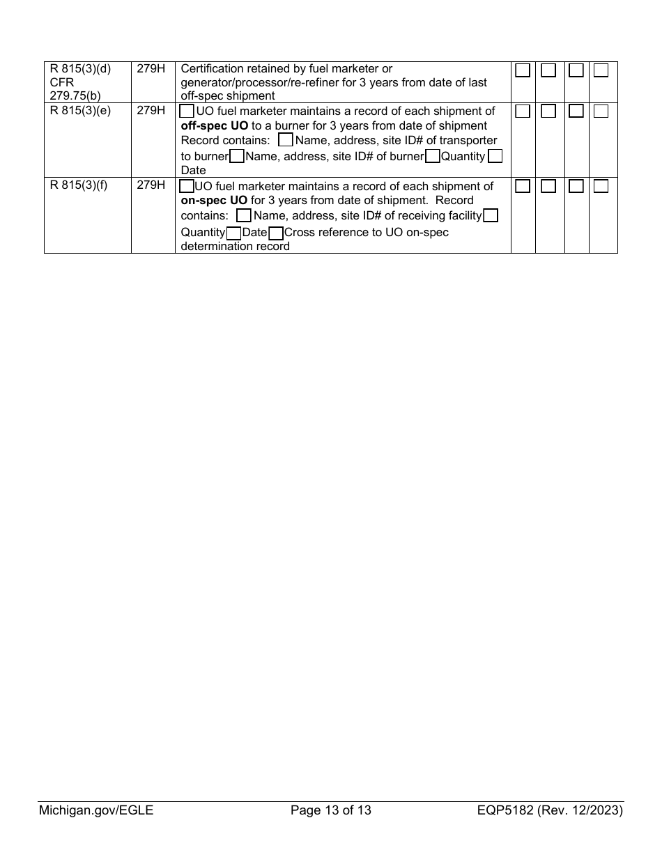 Form EQP5182 Used Oil Inspection - Michigan, Page 13