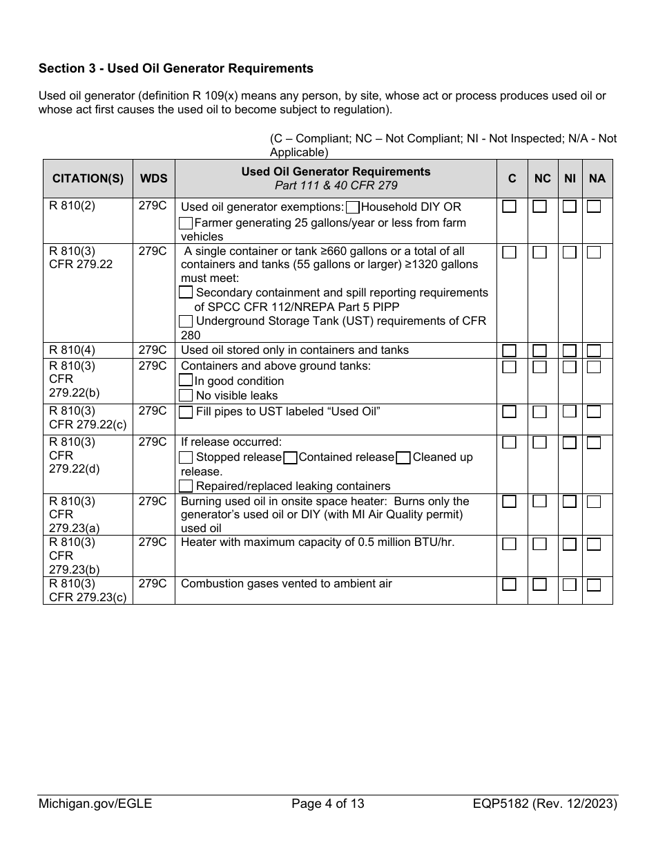Form EQP5182 Used Oil Inspection - Michigan, Page 4