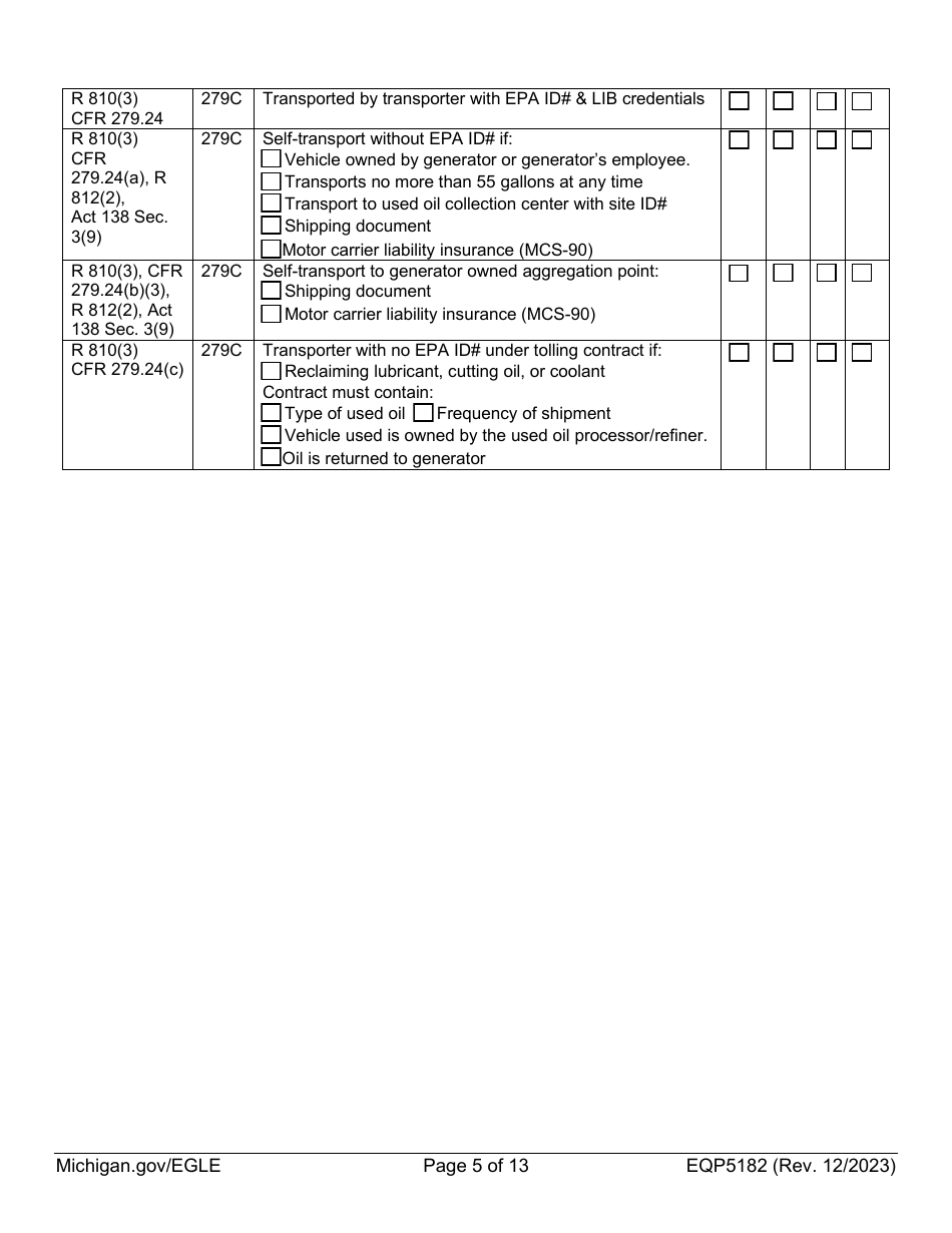 Form EQP5182 Used Oil Inspection - Michigan, Page 5