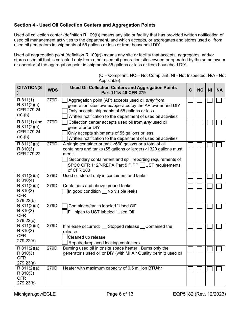 Form EQP5182 Used Oil Inspection - Michigan, Page 6