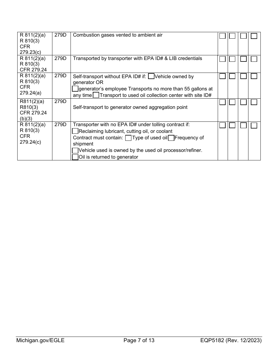 Form EQP5182 Used Oil Inspection - Michigan, Page 7