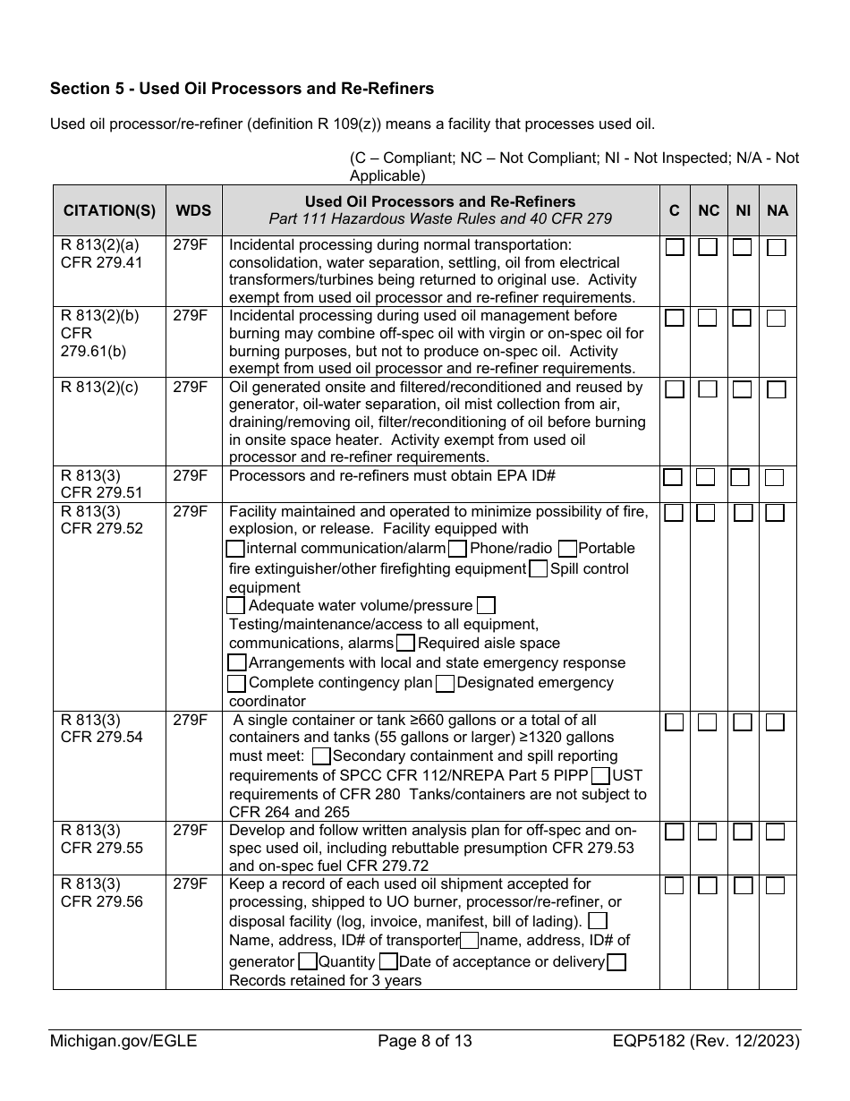 Form EQP5182 Used Oil Inspection - Michigan, Page 8