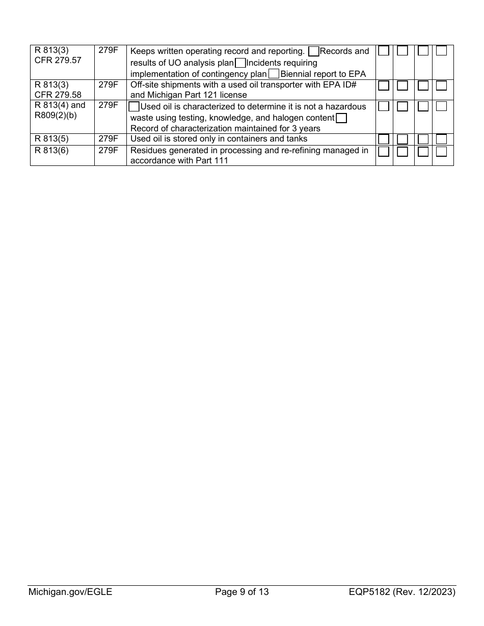 Form EQP5182 Used Oil Inspection - Michigan, Page 9