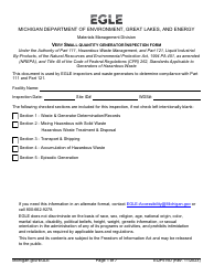 Document preview: Form EQP5160 Very Small Quantity Generator Inspection Form - Michigan