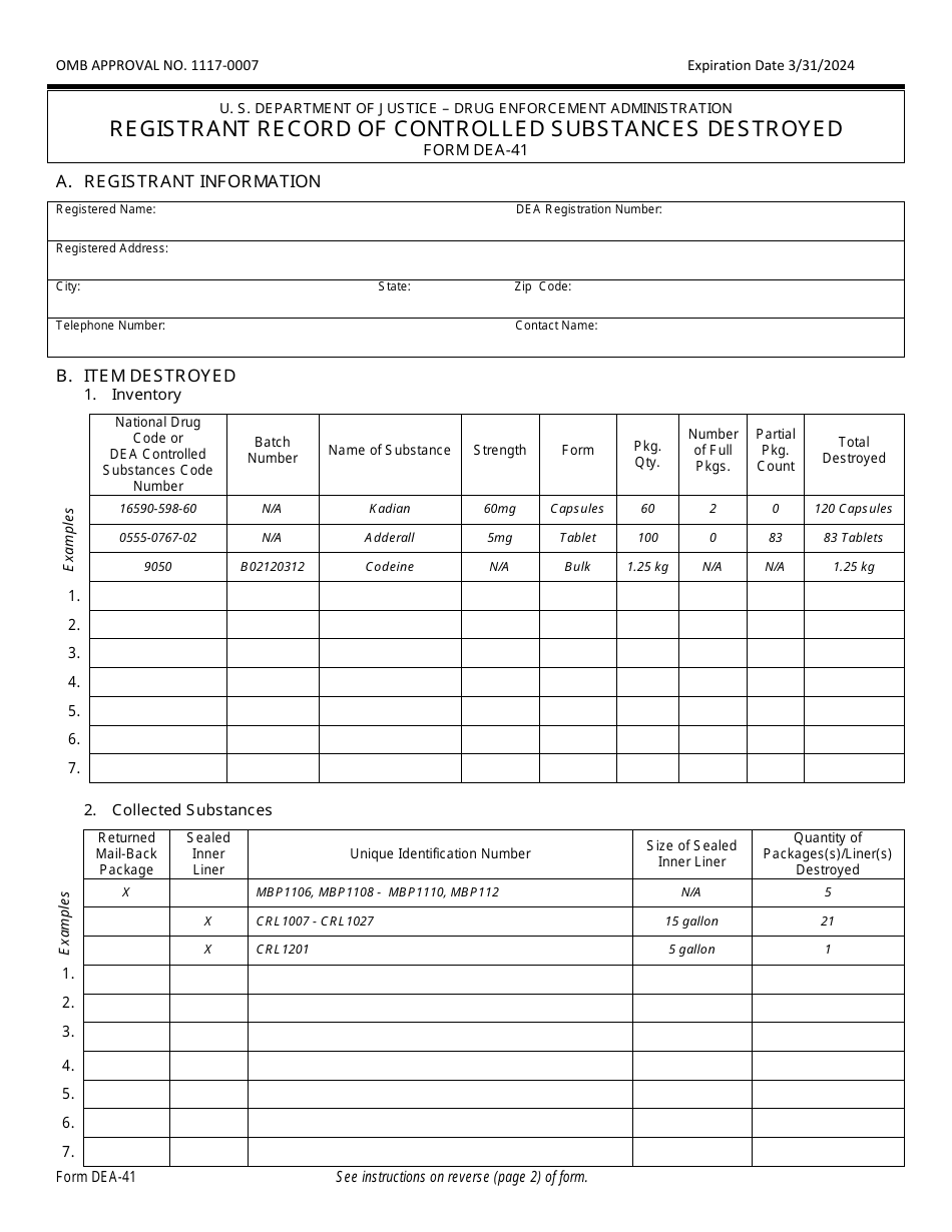 Form DEA-41 - Fill Out, Sign Online and Download Fillable PDF ...