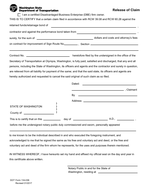 DOT Form 134-036  Printable Pdf