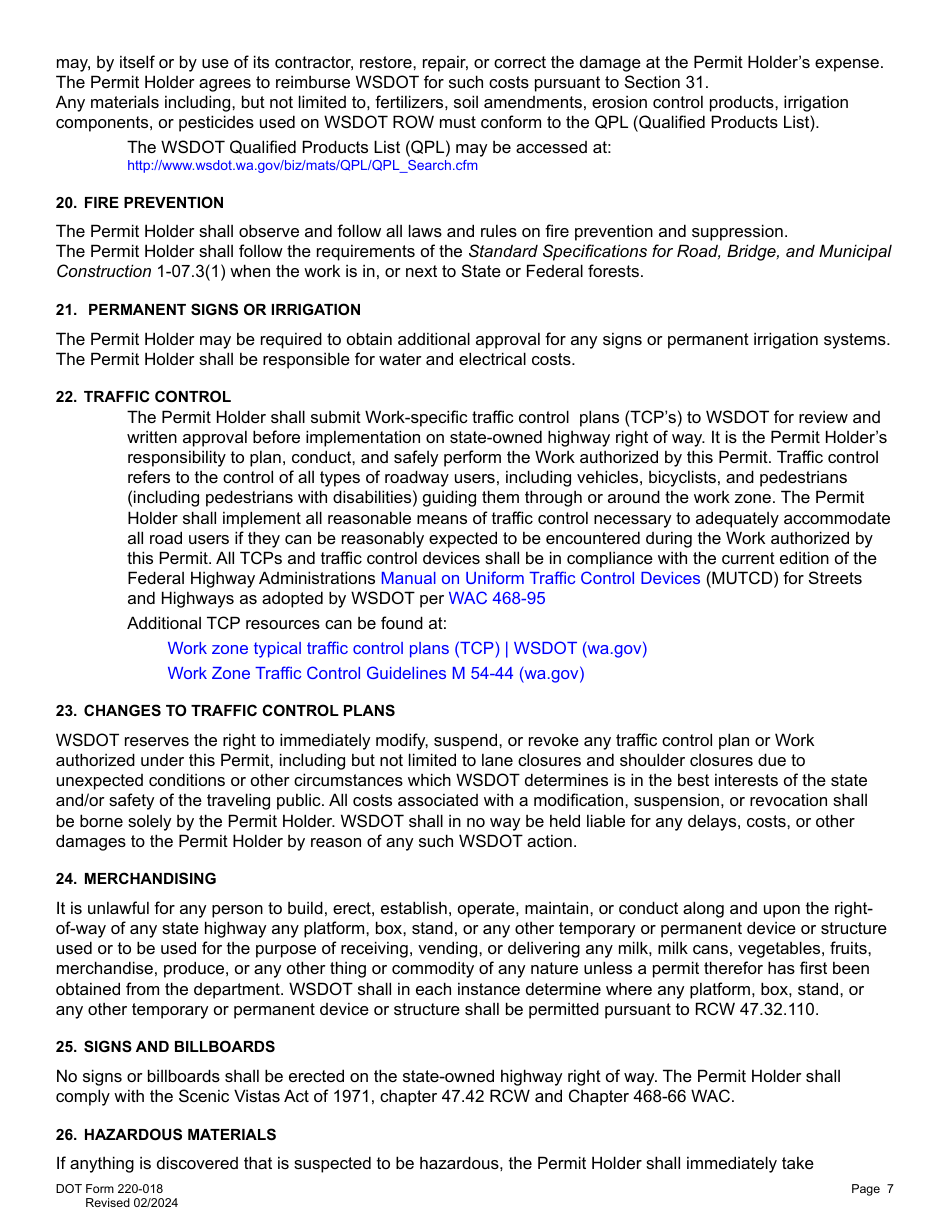 DOT Form 220-018 Roadside Vegetation Permit - Washington, Page 7