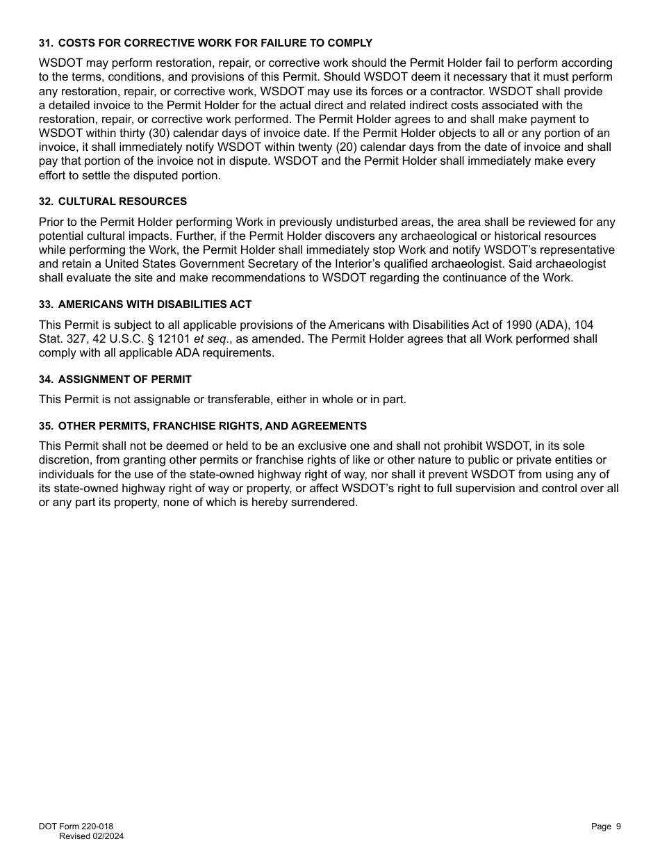 DOT Form 220-018 Roadside Vegetation Permit - Washington, Page 9