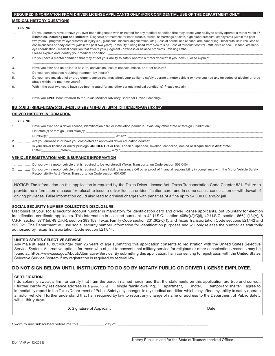 Form Dl 14a Download Printable Pdf Or Fill Online Texas Driver License Or Identification Card 2690