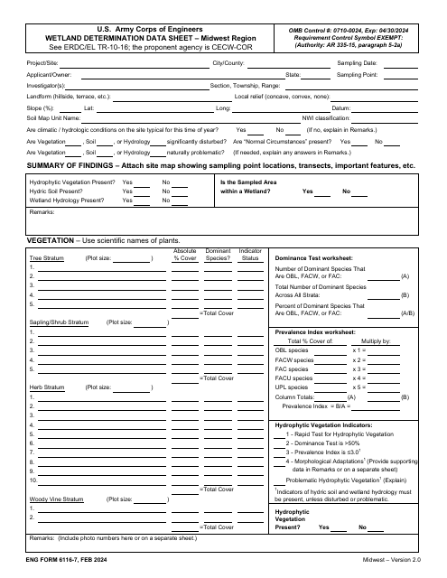 ENG Form 6116-7 Wetland Determination Data Sheet - Midwest Region