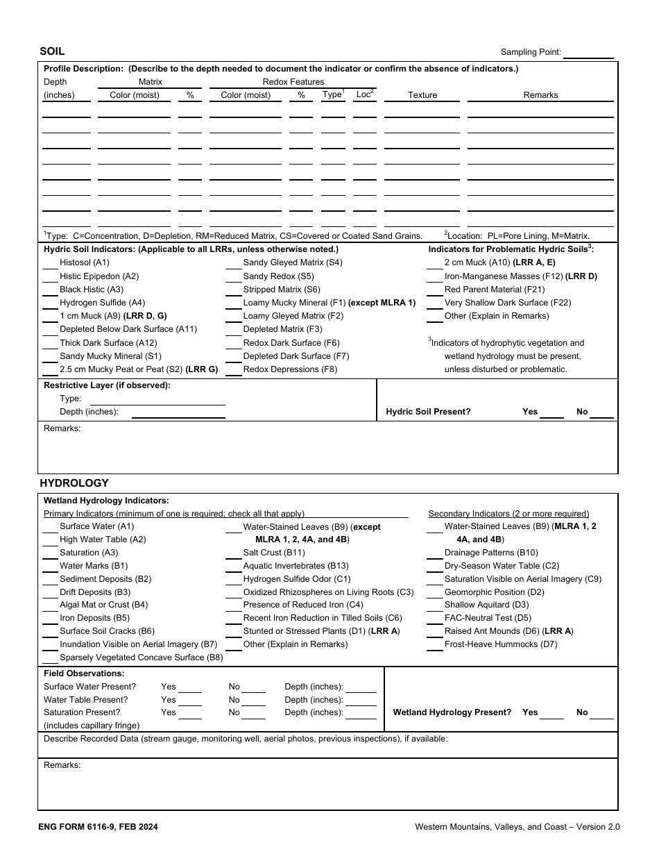 ENG Form 6116-9 Wetland Determination Data Sheet - Western Mountains, Valleys, and Coast Region, Page 2