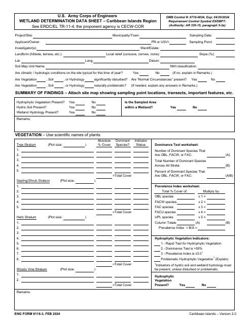 ENG Form 6116-3 Wetland Determination Data Sheet - Caribbean Islands Region