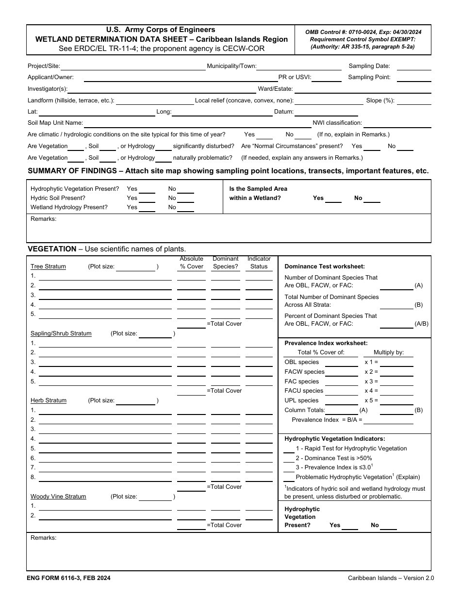 ENG Form 6116-3 Wetland Determination Data Sheet - Caribbean Islands Region, Page 1