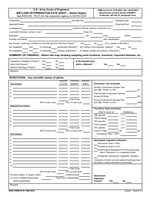 ENG Form 6116 Wetland Determination Data Sheet - Alaska Region