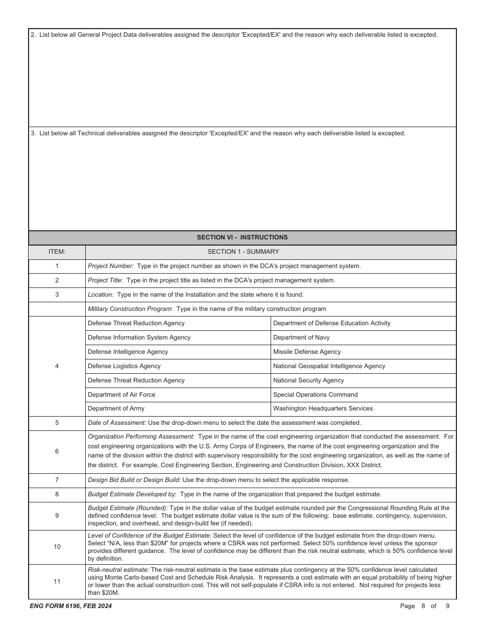 ENG Form 6196 Designated Department of Defense Construction Agent (Dca) Assessment, Page 8