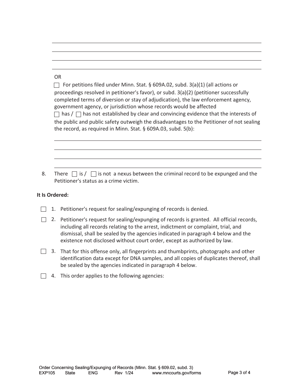 Form EXP105 Order Concerning Sealing / Expunging of Records - Minnesota, Page 3