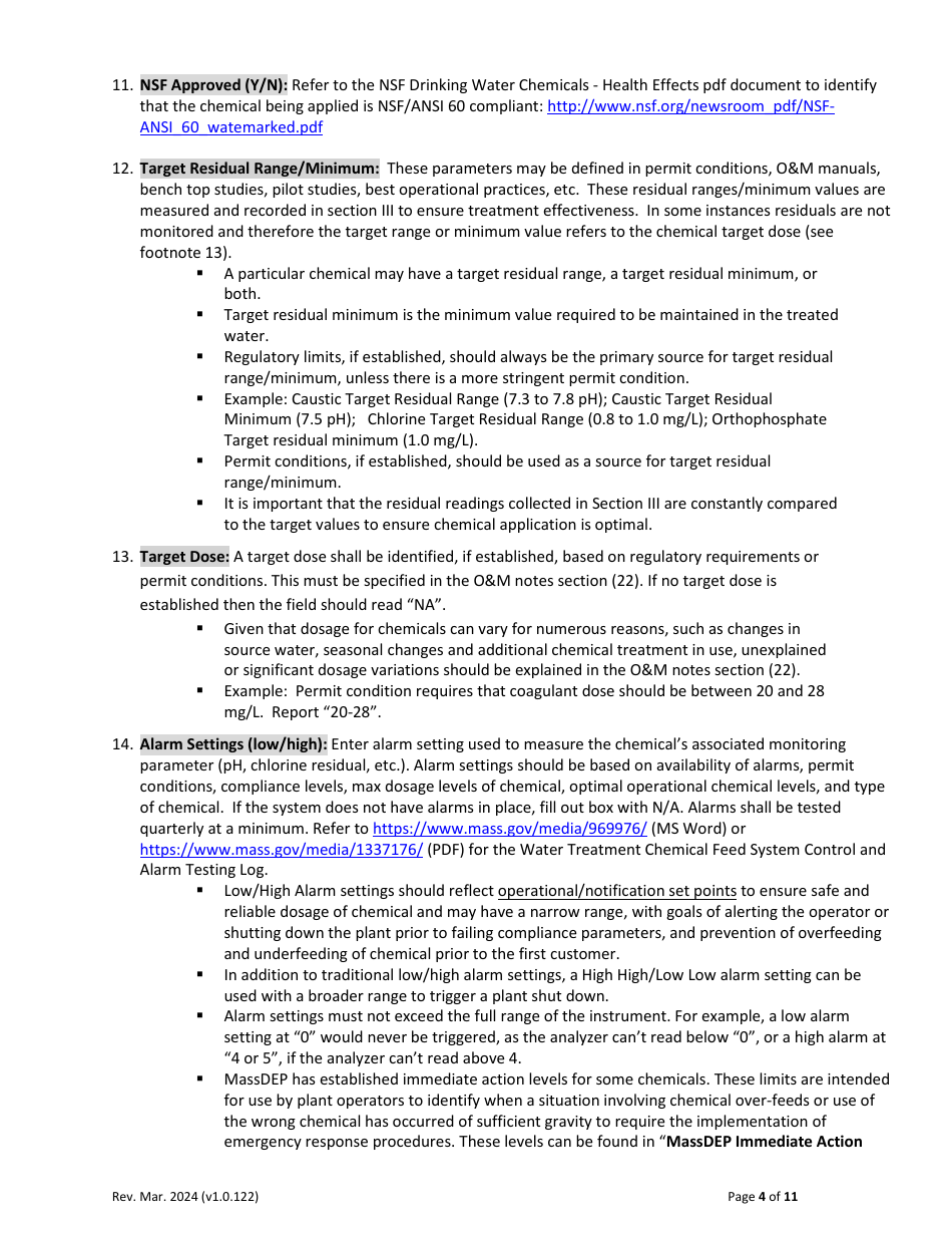 Instructions for Form C-ADD-XLSM Chemical Addition Report - Drinking Water Program - Massachusetts, Page 4