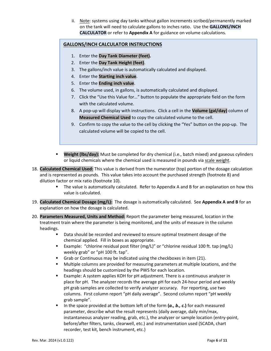 Instructions for Form C-ADD-XLSM Chemical Addition Report - Drinking Water Program - Massachusetts, Page 6