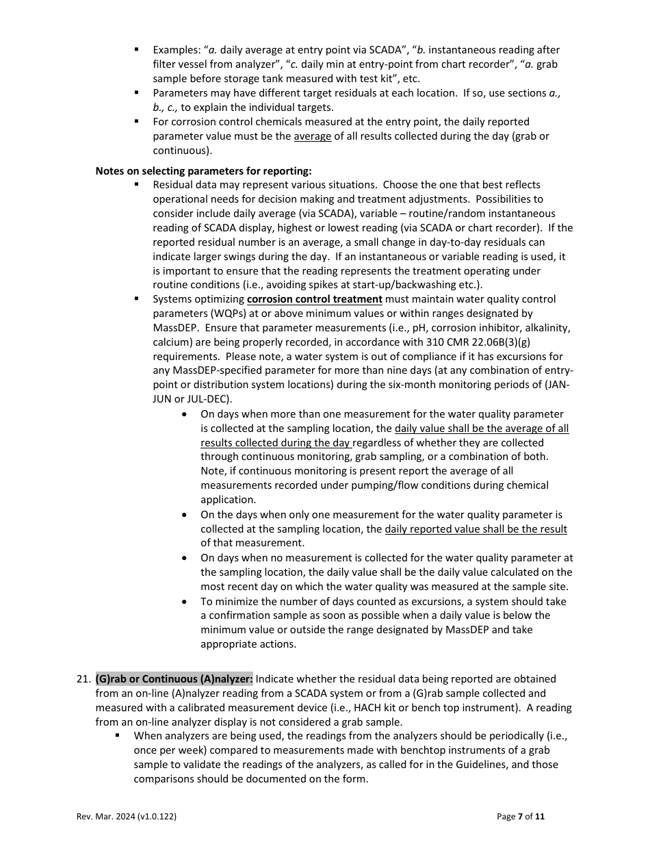 Instructions for Form C-ADD-XLSM Chemical Addition Report - Drinking Water Program - Massachusetts, Page 7