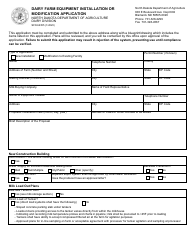 Form SFN62355 Dairy Farm Equipment Installation or Modification Application - North Dakota