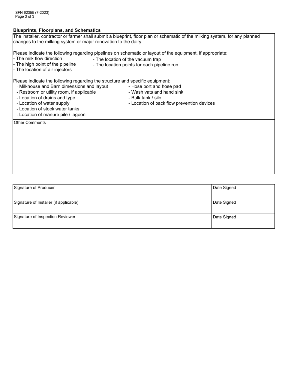 Form SFN62355 Dairy Farm Equipment Installation or Modification Application - North Dakota, Page 3