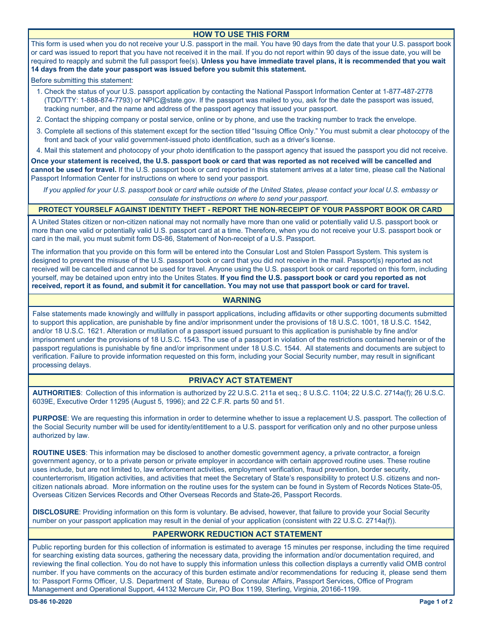 Entry Type 86 Form.pdf Form DS-86 - Fill Out, Sign Online and Download Fillable PDF ...
