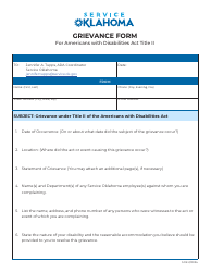 Document preview: Grievance Form for Americans With Disabilities Act Title Ii - Oklahoma