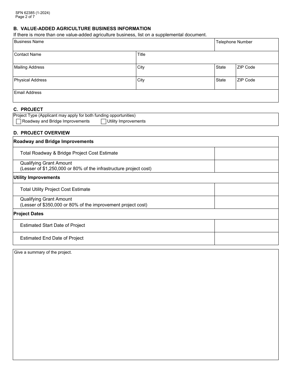 Form SFN62385 Agriculture Infrastructure Grant Application - North Dakota, Page 2