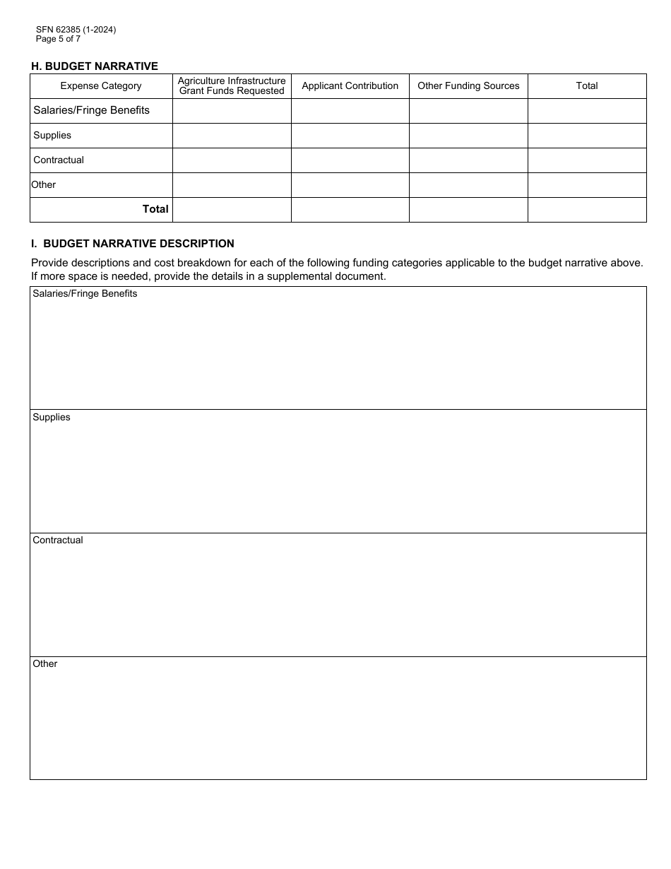 Form SFN62385 Agriculture Infrastructure Grant Application - North Dakota, Page 5