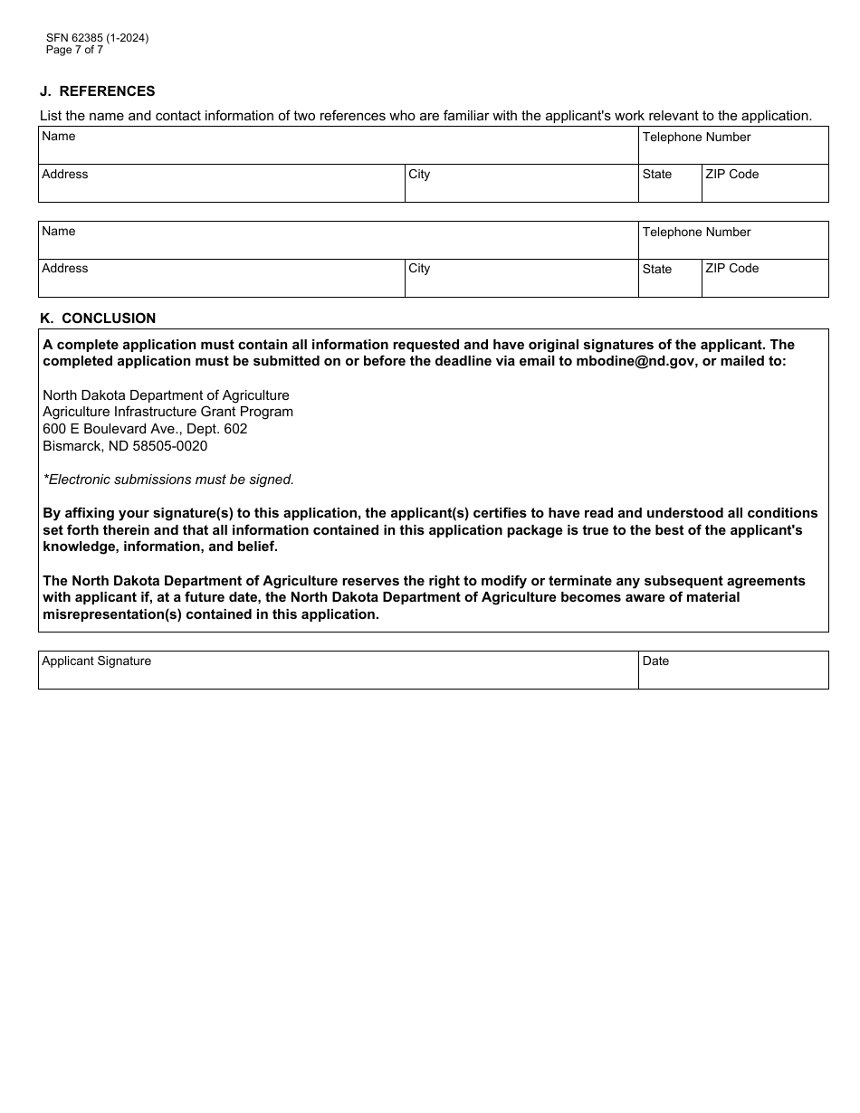 Form SFN62385 Agriculture Infrastructure Grant Application - North Dakota, Page 7
