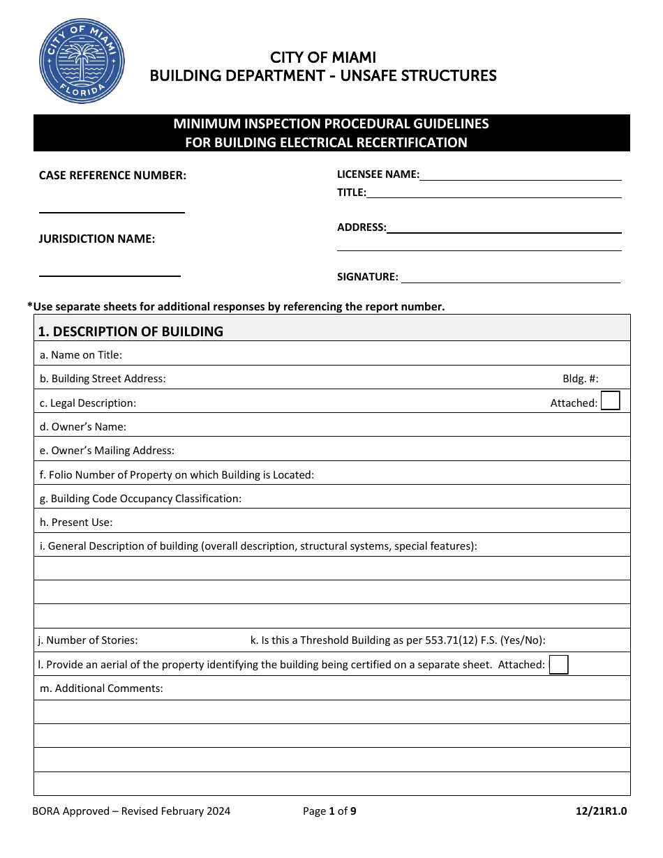 Minimum Inspection Procedural Guidelines for Building Electrical Recertification - City of Miami, Florida, Page 1