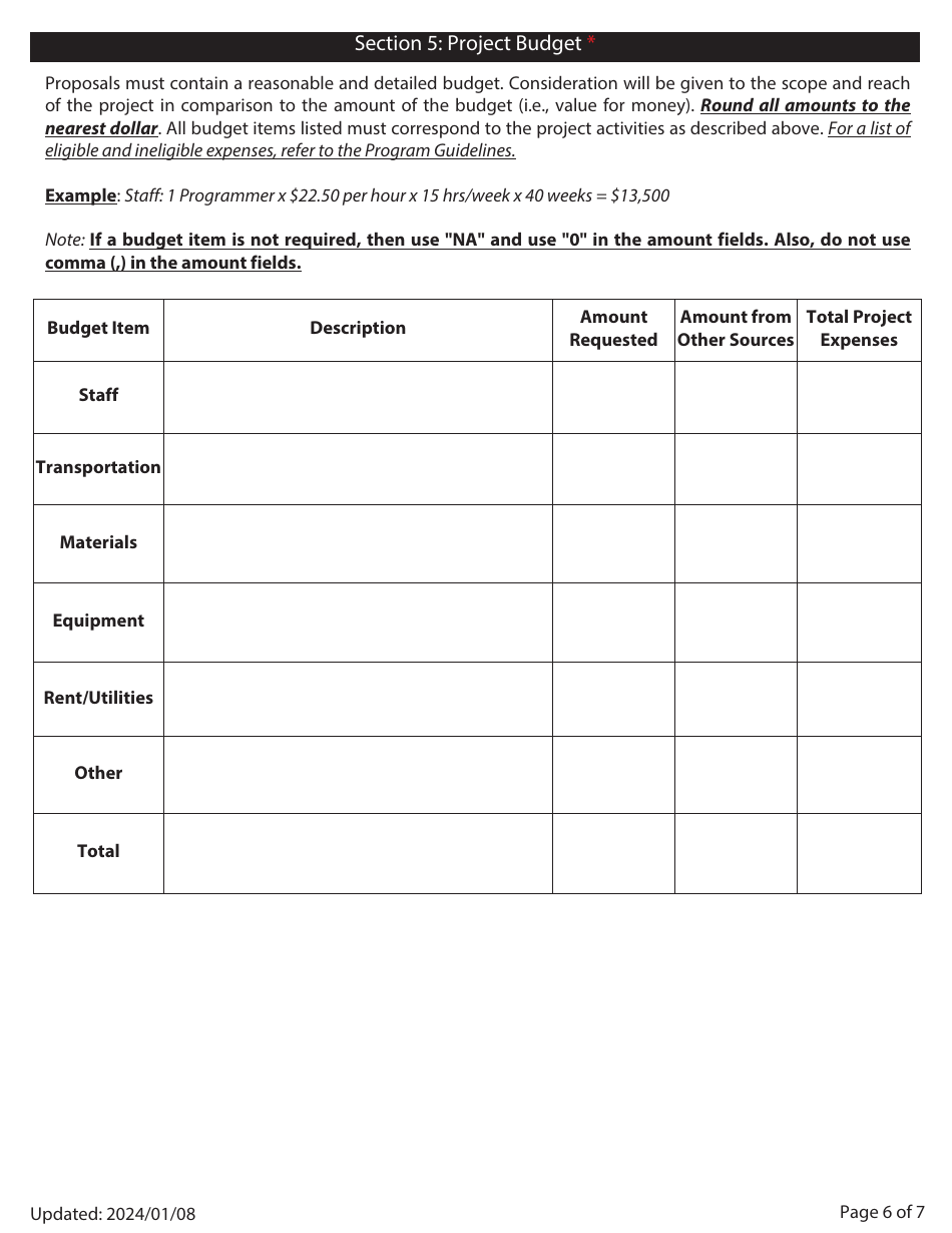 Civil Forfeiture Grant Program Application - Nova Scotia, Canada, Page 6