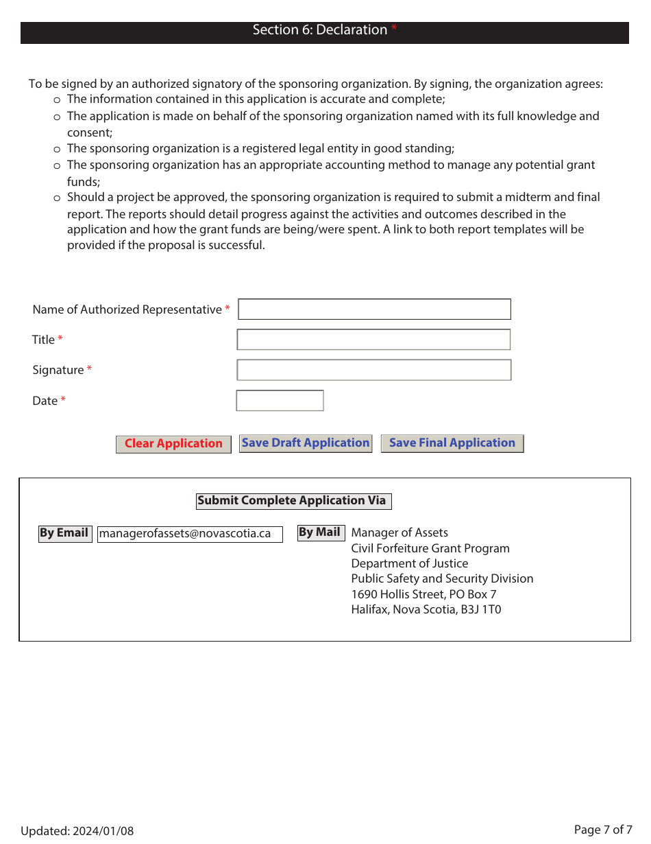 Civil Forfeiture Grant Program Application - Nova Scotia, Canada, Page 7