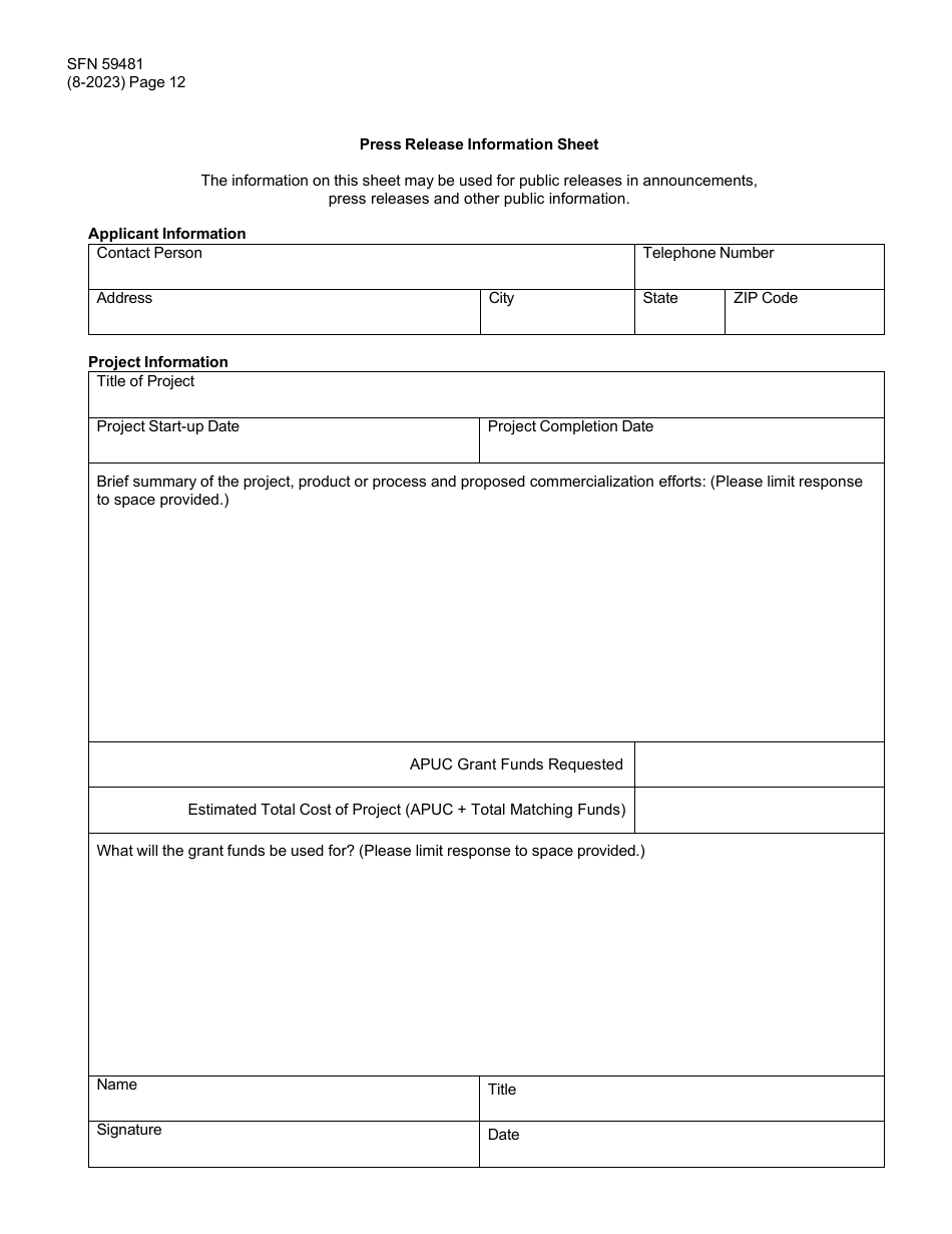 Form SFN59481 Agricultural Products Utilization Commission Grant Application - North Dakota, Page 12