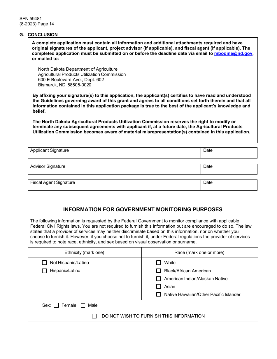 Form SFN59481 Agricultural Products Utilization Commission Grant Application - North Dakota, Page 14