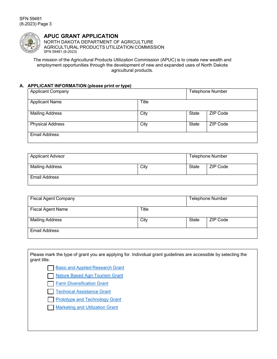 Form SFN59481 Agricultural Products Utilization Commission Grant Application - North Dakota, Page 3