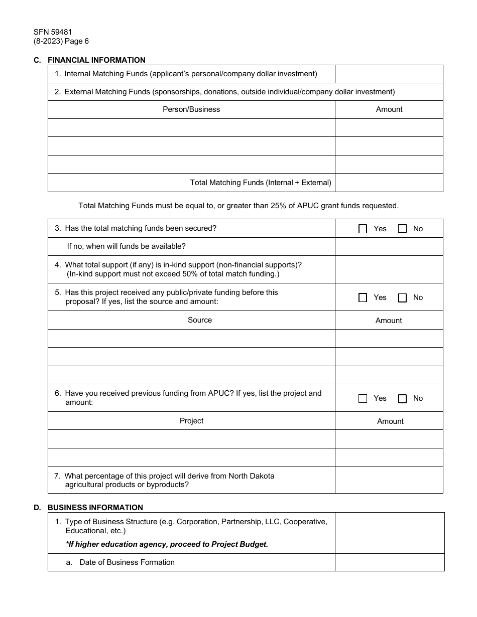 Form SFN59481 Agricultural Products Utilization Commission Grant Application - North Dakota, Page 6