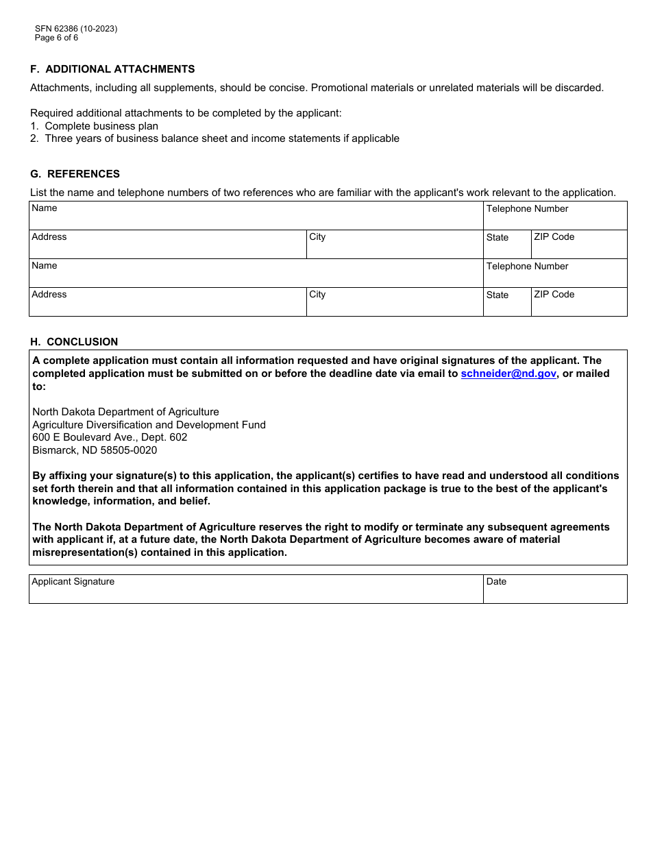 Form SFN62386 Agriculture Diversification and Development Fund Grant Application - North Dakota, Page 6
