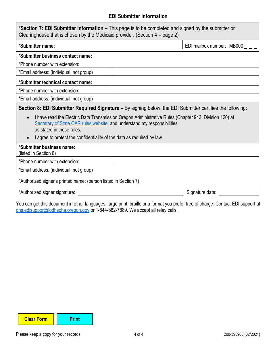 Form 200-393903 Trading Partner Agreement (Tpa) for Electronic Health Care Transactions - Oregon, Page 4