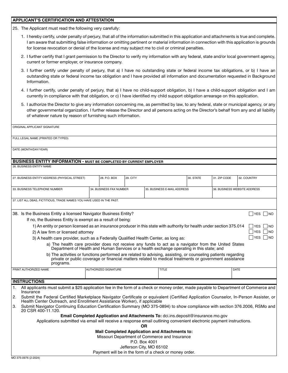 Form MO375-0976 Application for Navigator License Renewal - Missouri, Page 3