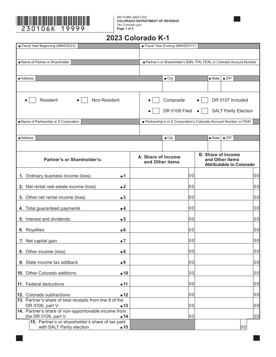Form DR0106K Colorado K-1 - Colorado, Page 11