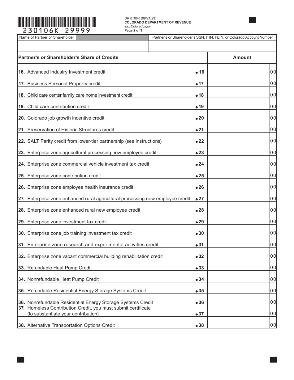 Form DR0106K Colorado K-1 - Colorado, Page 12