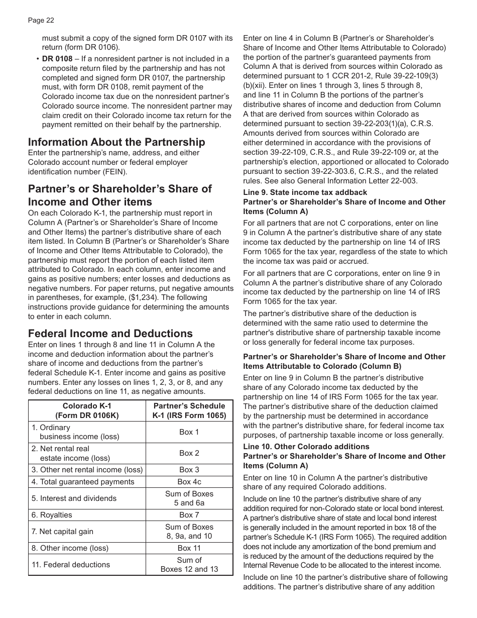 Form DR0106K Colorado K-1 - Colorado, Page 2