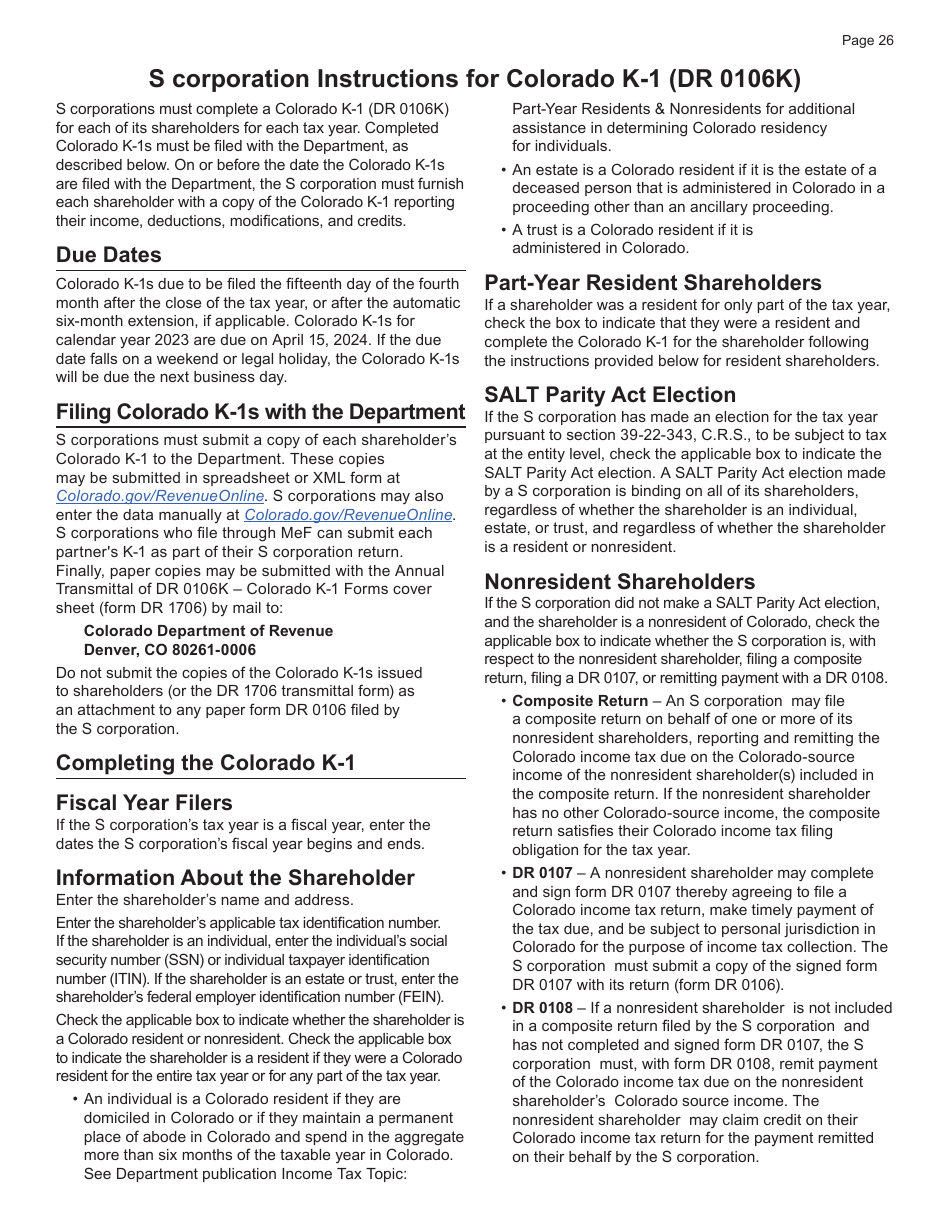 Form DR0106K Colorado K-1 - Colorado, Page 6