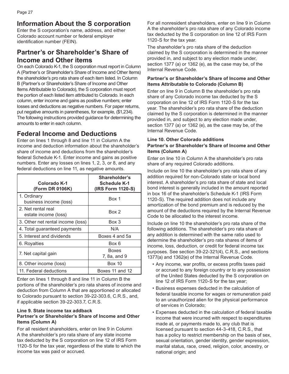 Form DR0106K Colorado K-1 - Colorado, Page 7